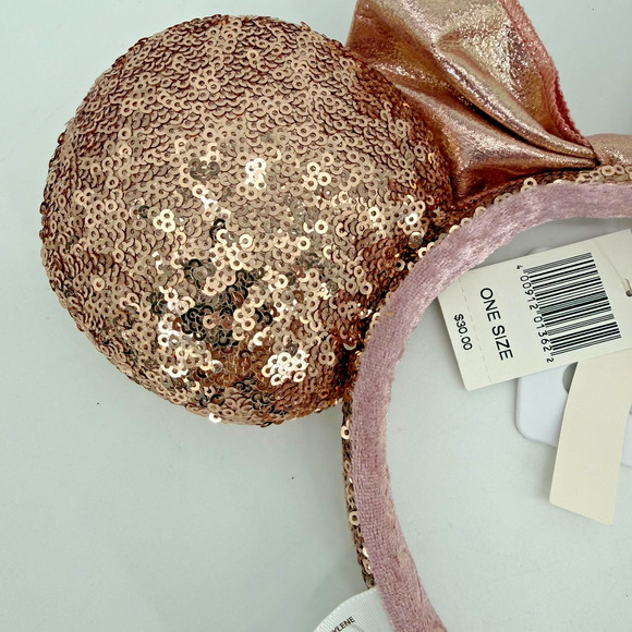 New Disney Aulani Hawaii Rose Gold Plumeria Minnie Mouse Sequined Ear Headband - Picture 8 of 11
